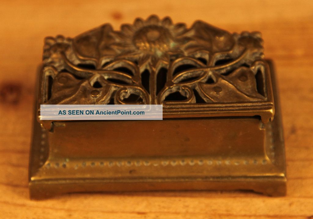 Antique Small Art Nouveau Solid Brass Inkwell Stand Inkstand Metalware photo