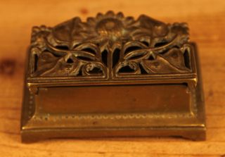 Antique Small Art Nouveau Solid Brass Inkwell Stand Inkstand photo