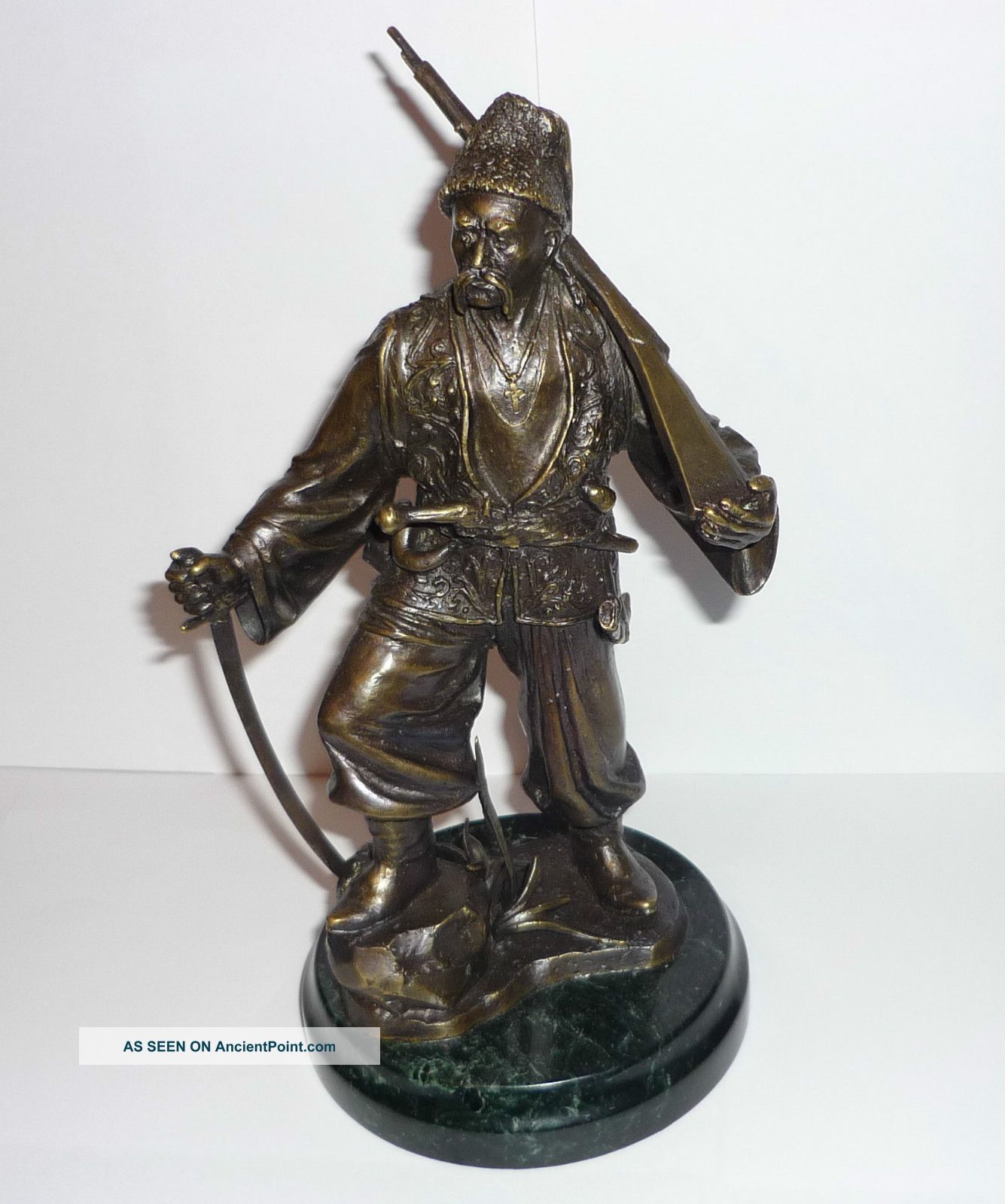 Ukrainian Cossack W Gun Pure Bronze Exclusive Statue Bust Sculpture Metalware photo