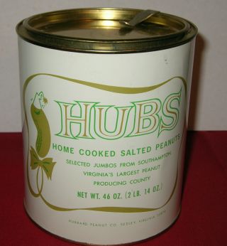 Antique Vintage Metal Tin Canister Storage Can Hubs Home Cooked Salted Peanuts photo