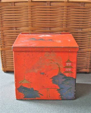 Antique Hand Painted Metal Box Mt.  Fuji Japan Asian photo