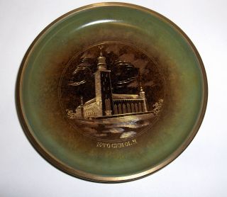 Vtg Ystad Brons Small Engraved Brass Decorative Plate Stockholm Sweden - photo