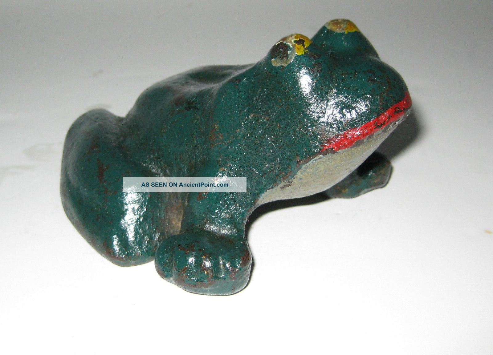 Antique Frog Cast Iron Doorstop Green Paint Metalware photo