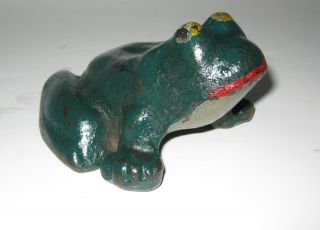 Antique Frog Cast Iron Doorstop Green Paint photo