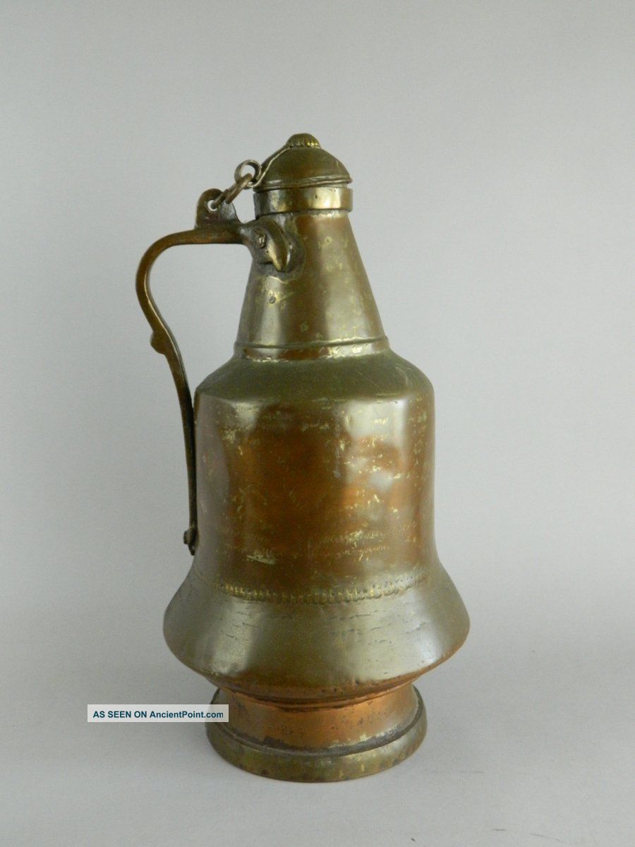 Antique Hand Hammered Copper & Brass Water Pitcher Jug Metalware photo