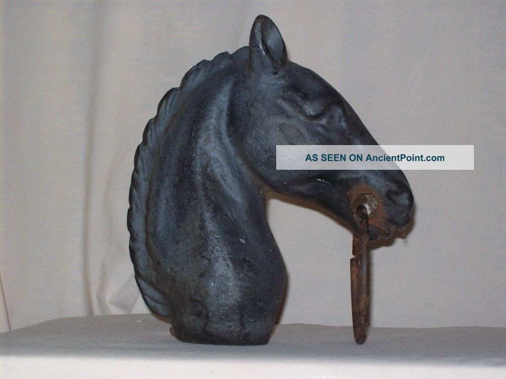 Antique Cast Iron Horse Head Hitching Post - Cap C1800s Metalware photo