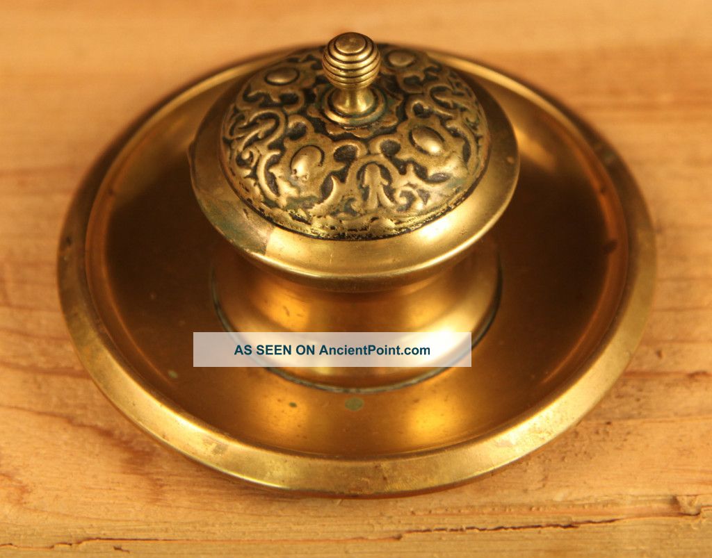 Antique 19th Century Ornate Brass Inkwell Metalware photo