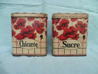 2 Art Nouveau Style Vintage French Tin Shabby Boxes Canisters photo