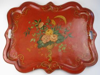 Antique Hand Painted Tole Heavy Tin Tray Huge 28 
