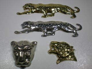 Group 4 Vintage Metal Decorative Cougar Cats & Heads Appliques photo