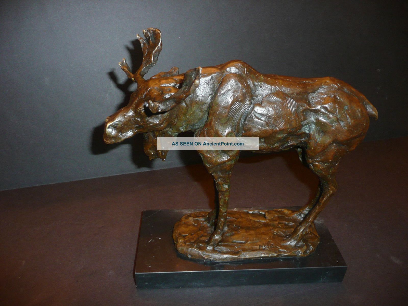 Bronze Moose Sculpture,  Signed Milo,  Mounted On Marble Base,  11 1/4 