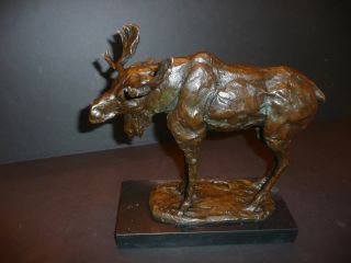 Bronze Moose Sculpture,  Signed Milo,  Mounted On Marble Base,  11 1/4 