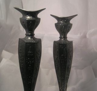 Vintage Pair Of Dutch Metal Candle Stands C4 photo