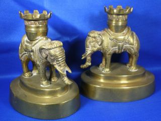 Pair Antique Figural Elephant Brass Candlesticks photo