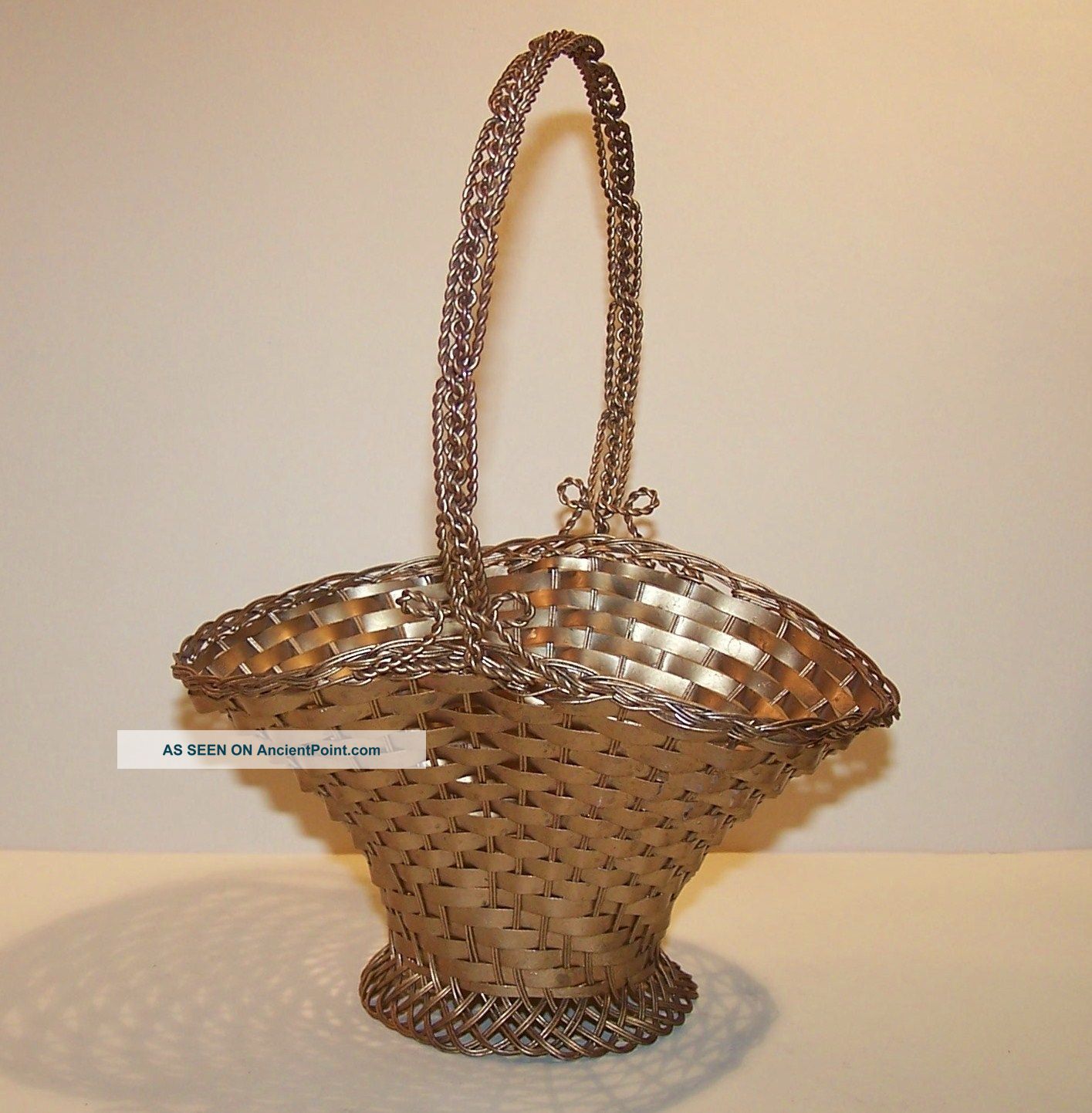 Charming & Dainty Antique French Intricately Woven Brass Basket Metalware photo