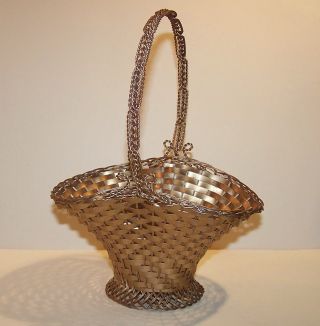 Charming & Dainty Antique French Intricately Woven Brass Basket photo
