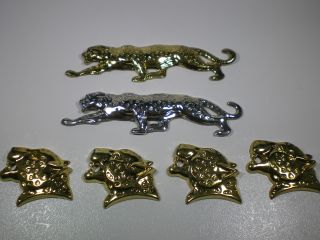 Group 6 Vintage Metal Decorative Cougar Cats & Heads Appliques photo
