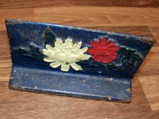 Doorstop Flowers Antique Cast Iron Old Albany Foundry Co 52 Blue Crinckle Paint photo