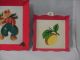 Cutie Vtg 1940s Metal Kitchen Wall Hangings - Red - Lemon Lime Dutch Children Metalware photo 9