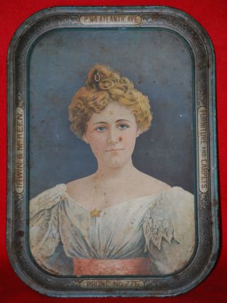 Antique Victorian Tin Sign Serving Tray With Advertisement 3 Digit Phone Number photo
