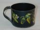 Antique Painted Tin Toleware Wide - Mouth Cup Handle Yellow Green Strawberries Metalware photo 1