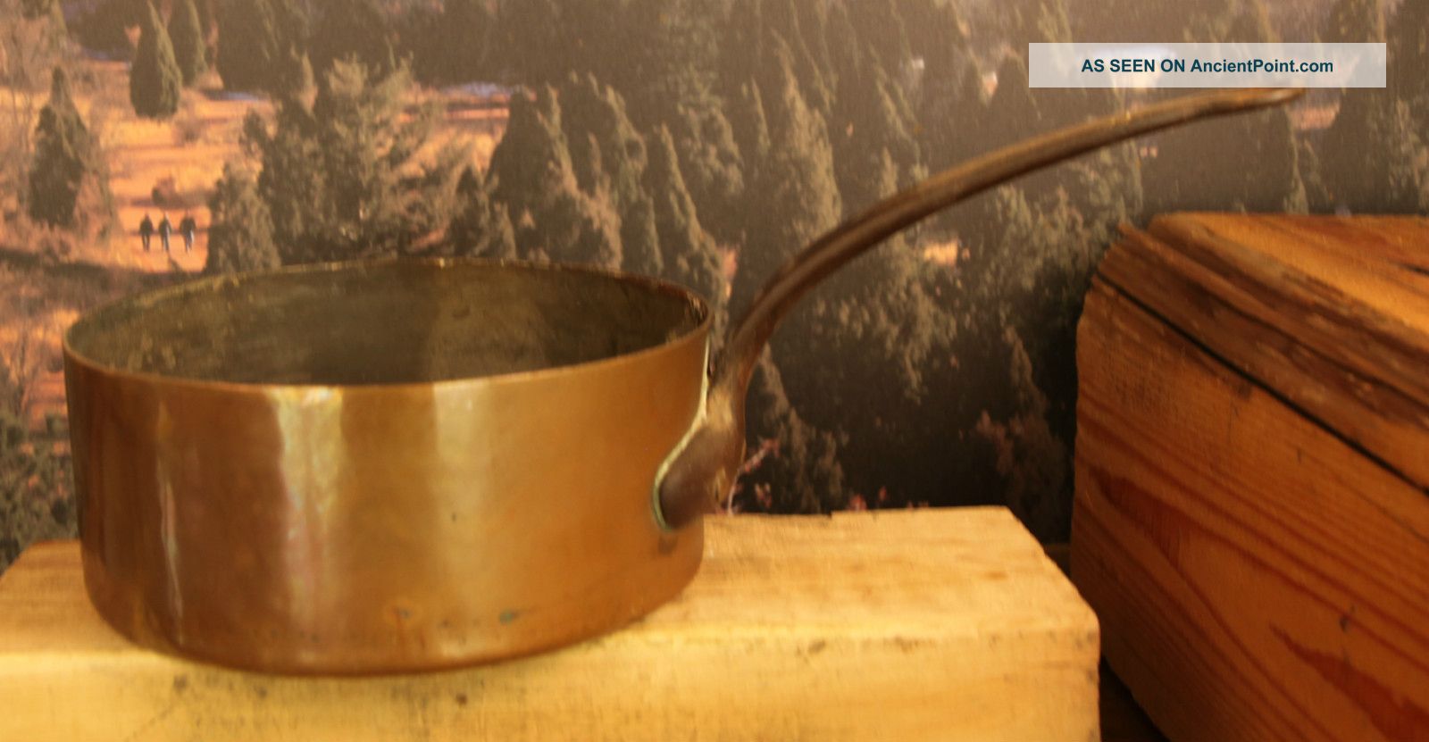 French Antique Copper Kettle With Bent Iron Handle Metalware photo