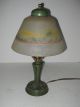 Antique Victorian Boudoir Lamp Reverse Painted Glass Shade Bronze Metal Base Lamps photo 2