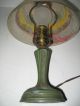 Antique Victorian Boudoir Lamp Reverse Painted Glass Shade Bronze Metal Base Lamps photo 4