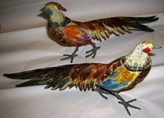 Pair Of Cast Metal Hand Painted Pheasnats Birds photo