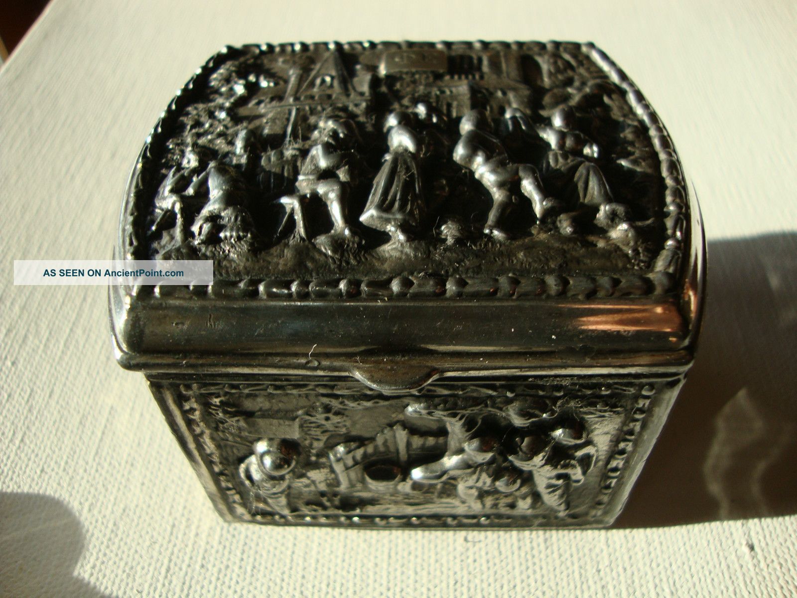 Antique Silver Metal Jennings Bros Jb High Relief Trinket Box Jewelry Casket Art Metalware photo