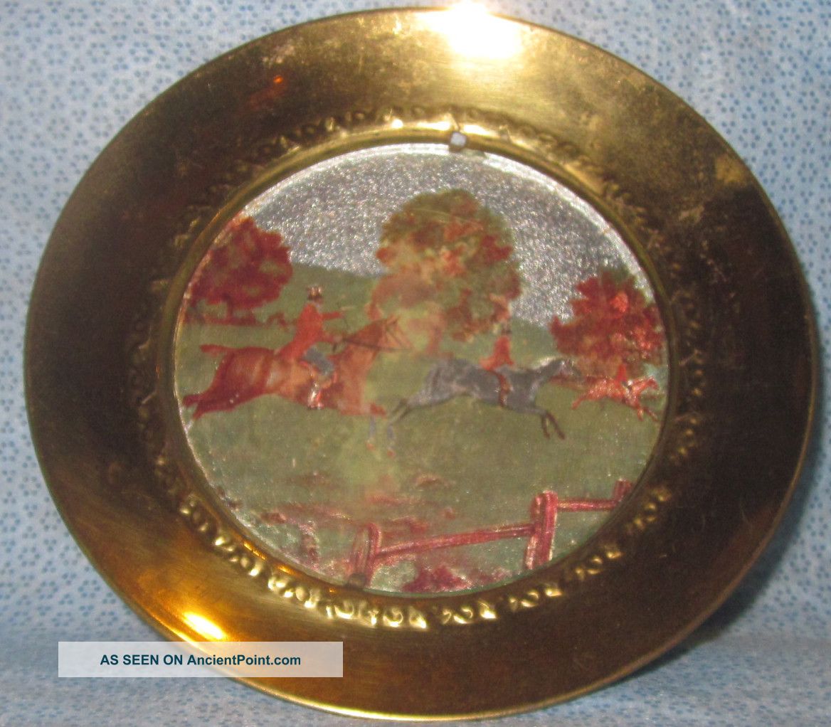 Fox Hunt Hunting Small Barss Plate Wall Hanging Foil Picture Metalware photo