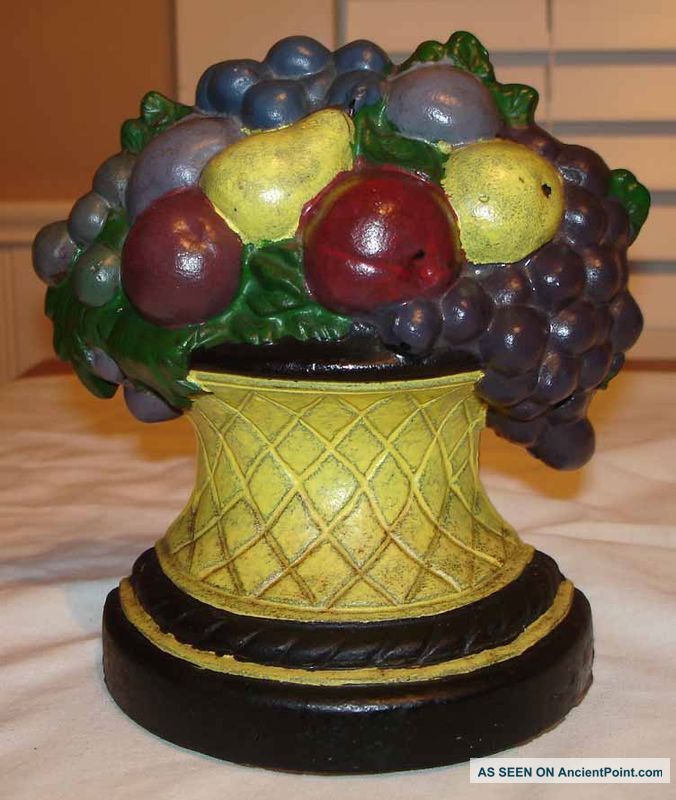 Antique Hubley Cast Iron Fruit In Urn Basket Doorstop Metalware photo