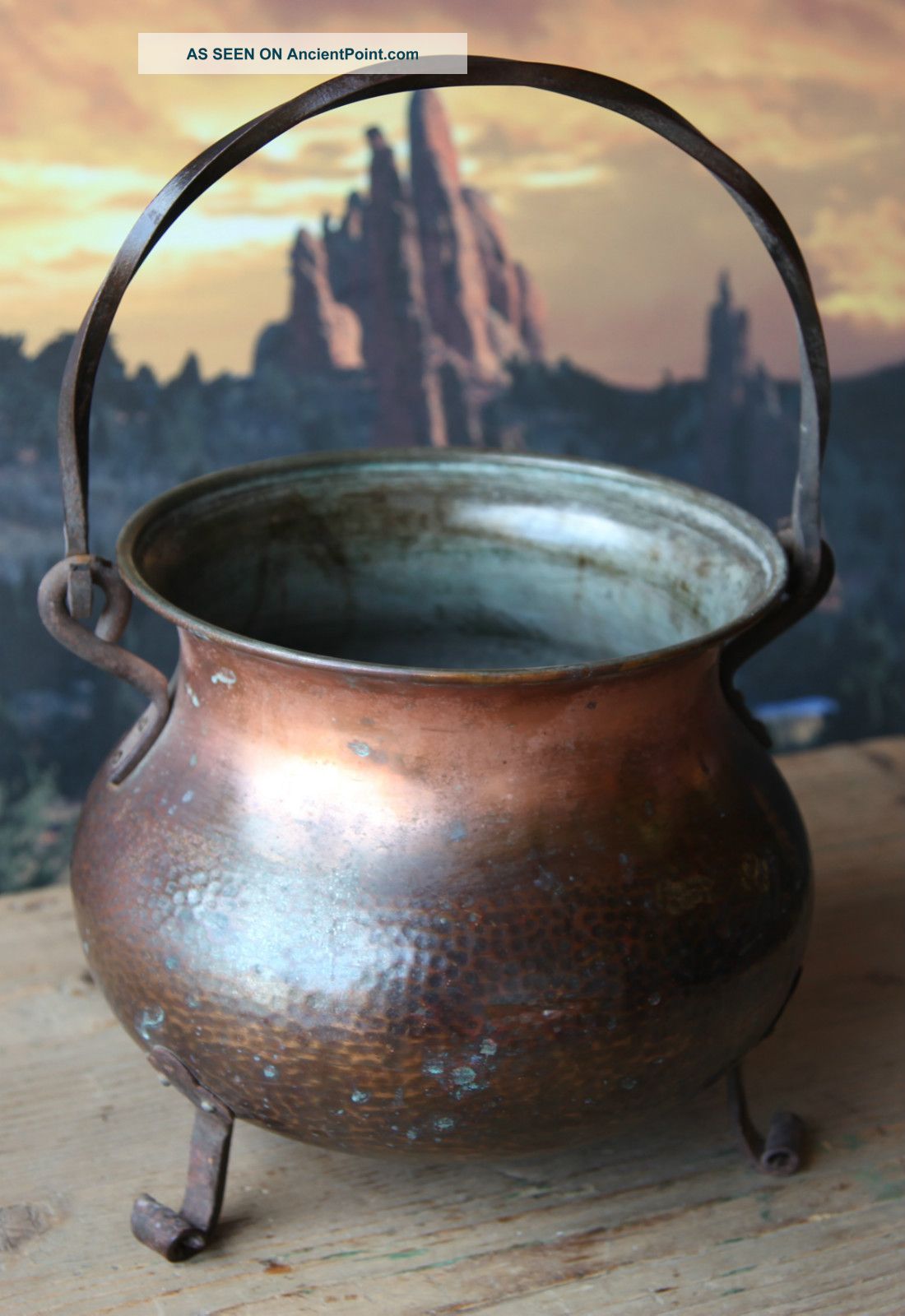 Circa 1880 ' S Antique Three Legged Hammered Copper Pot Metalware photo