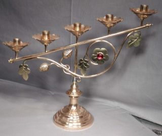Antique Victorian Gothic Mixed Metal Brass Candelabra Church Candle Holder Jewel photo