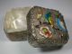 Antique Enameled Silverplate Mirrored Top Trinket Box Bluebird Metalware photo 3