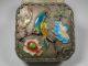 Antique Enameled Silverplate Mirrored Top Trinket Box Bluebird Metalware photo 5