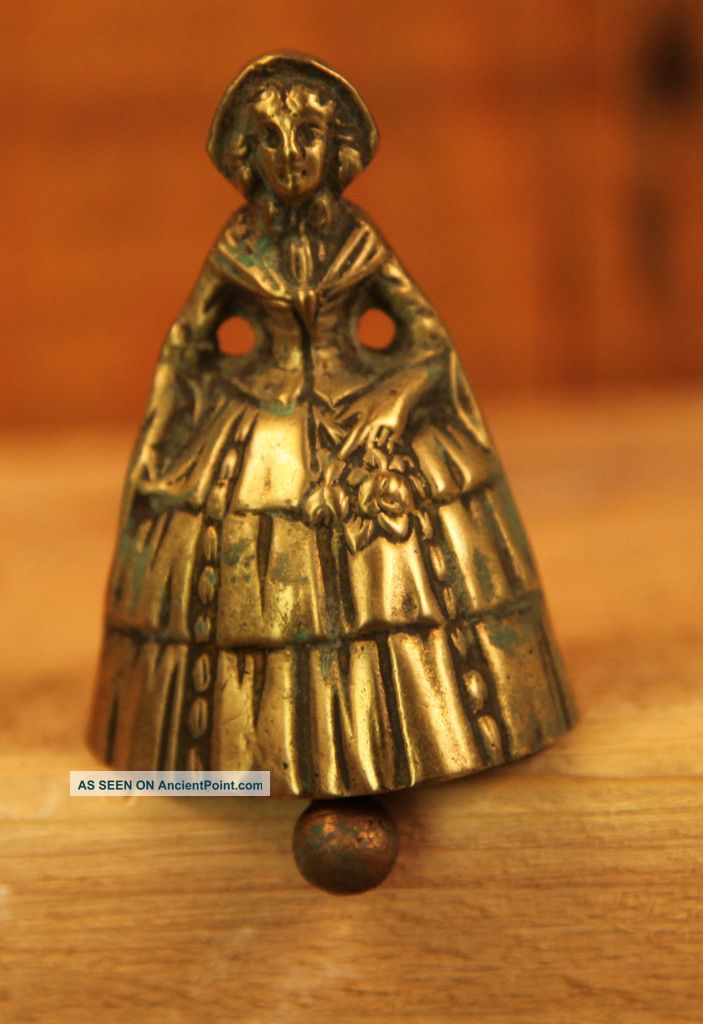 Antique Brassbell Lady Holding Posy Of Flowers Metalware photo