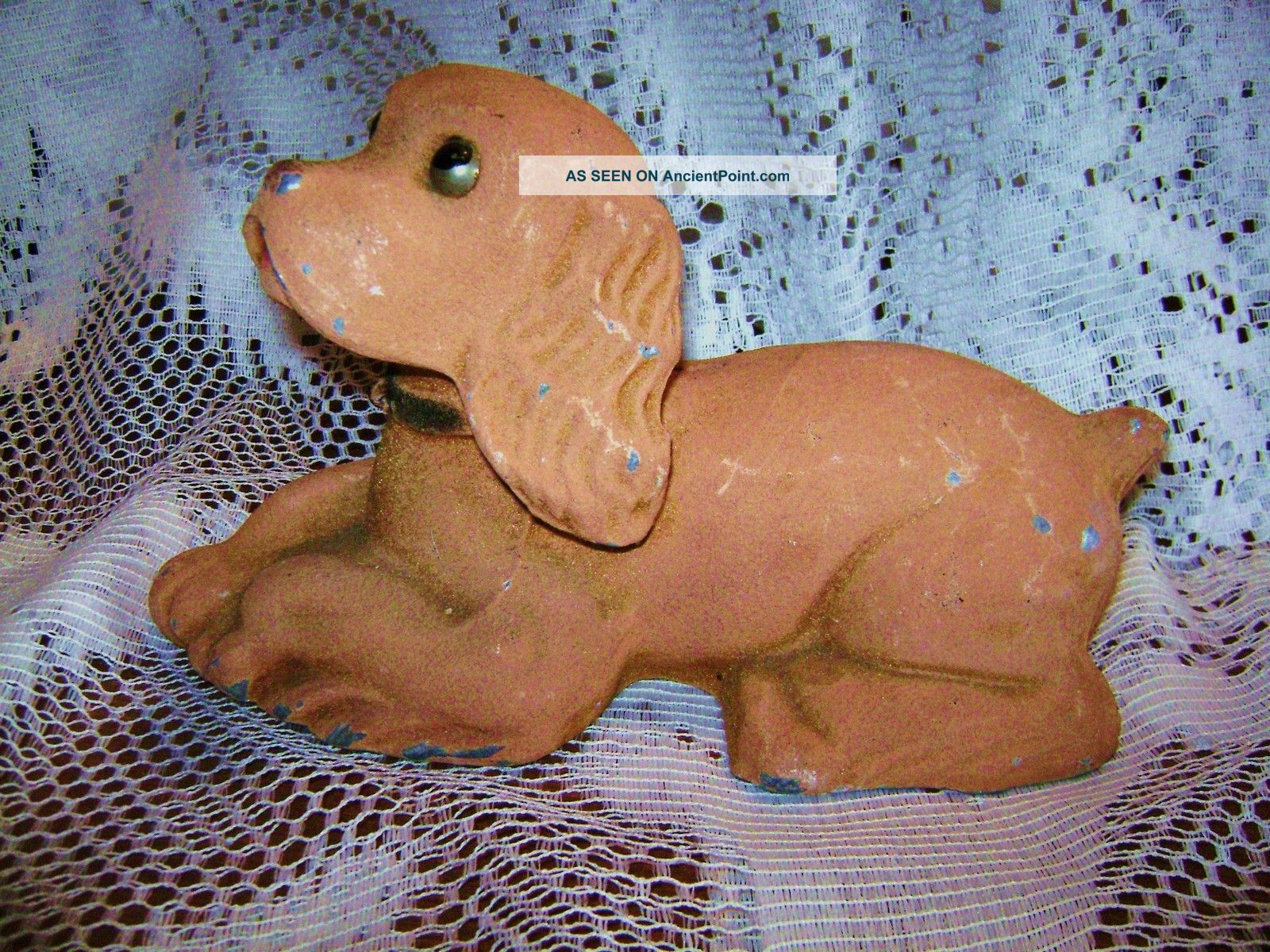 Antique Metal Brown Cocker Spaniel Dog Coin Bank Metalware photo