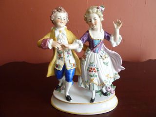 Antique Vintage Handgemalt Dresden German Porcelain Figurine Boy With Girl photo