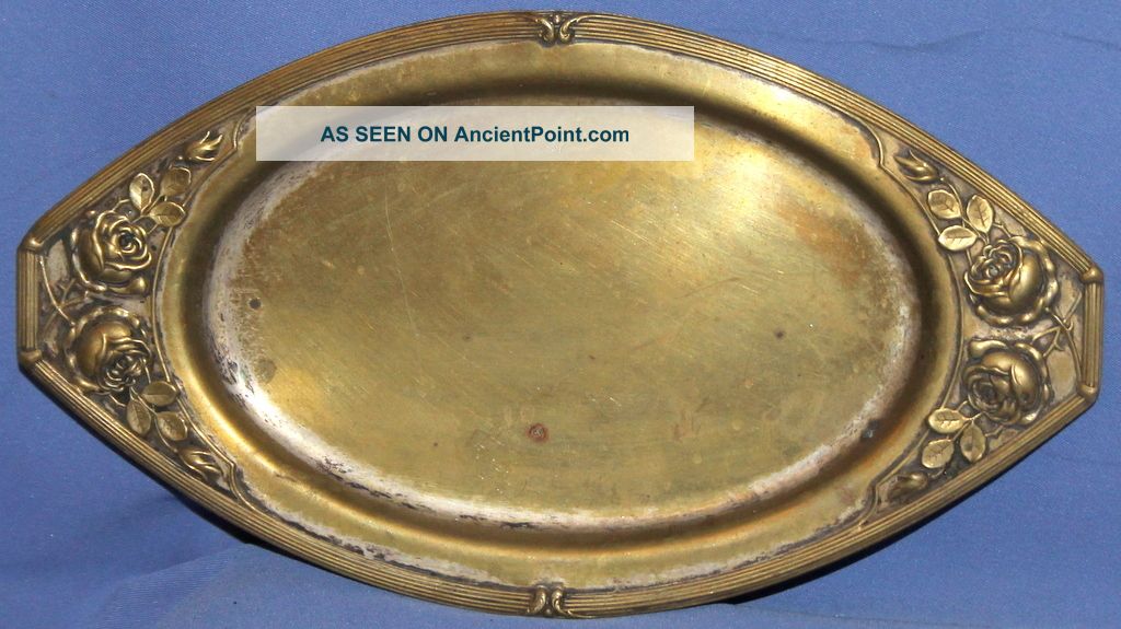 Antique Art Deco Floral Tin Serving Tray Metalware photo