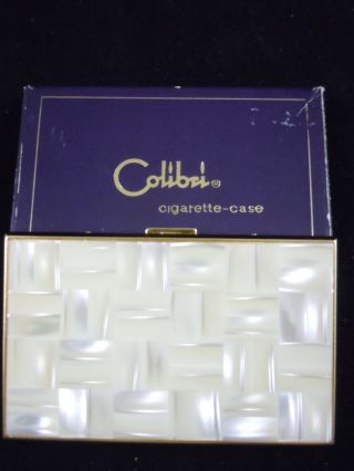 Art Deco Mother Of Pearl Brass Cigarette Compact Case Colibri Rare photo