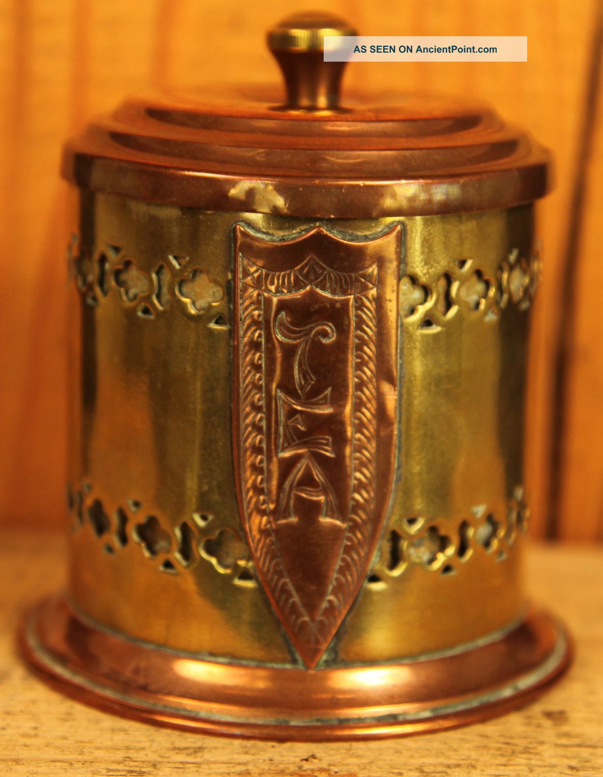 Antique Copper And Brass Ornate Tea Holder With Finial Metalware photo