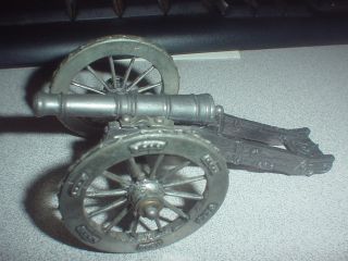 Vintage Civil War Style Toy Miniature Cannon On Wheels K/s Pewter photo