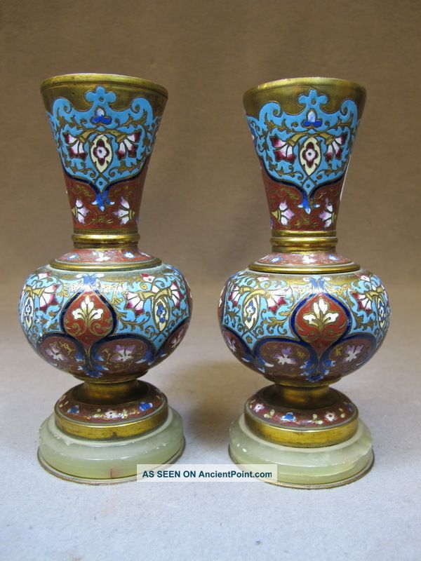 Antique French Pair Of Champleve Urns 08756 Metalware photo