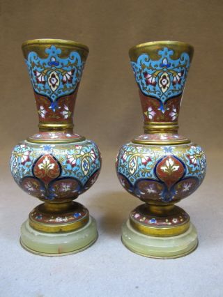Antique French Pair Of Champleve Urns 08756 photo