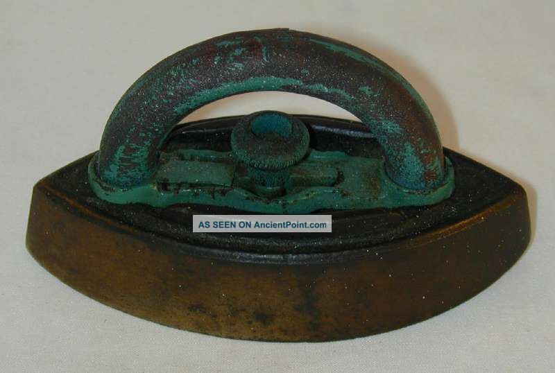 Antique Miniature Sadiron Wooden Handle Salesman Sample Metalware photo
