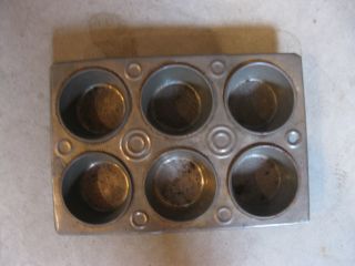 Antique Metal 6 Hole Brownie Muffin Oven Pan Cooking Tin Primitive Mini photo