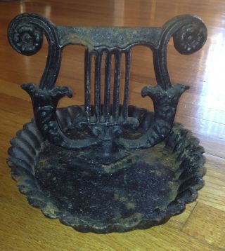 Antique Boot Shoe Scraper Harp Lyre Shaped Oval Cast Iron Black Victorian Old photo