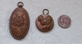 Two Charming Vintage Copper And Tin Lined Candy Or Butter Molds photo