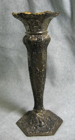 Vintage Tall 10.  5” Spelter Vase Dutch Scenes Windmill Children photo